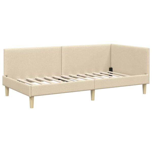 vidaXL Eckbettgestell Creme 90 cm x 200 cm Stoff und Sperrholz