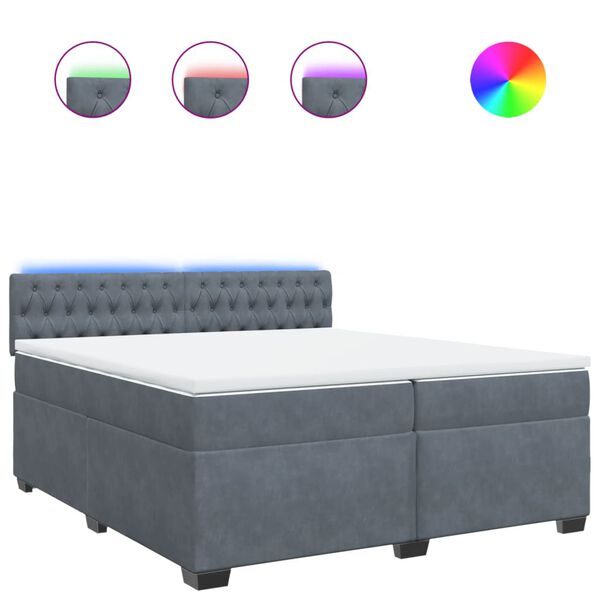 vidaXL Boxspringbett mit Matratze Dunkelgrau 200x200 cm Samt