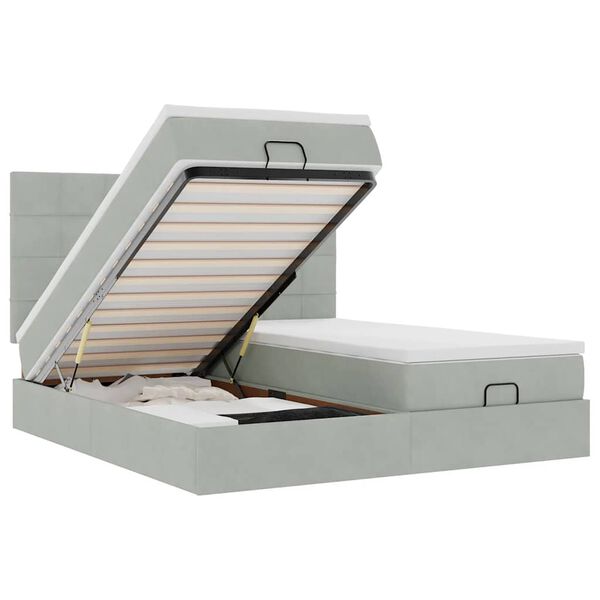 vidaXL Ottoman-Bett mit Matratzen & LEDs Hellgrau 180x200 cm Samt