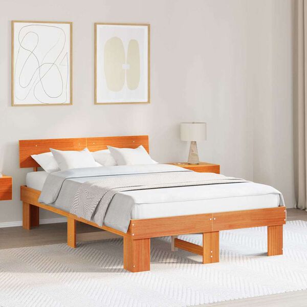 vidaXL Bettrahmen Wachsbraun 135 x 190 cm Massives Kiefernholz
