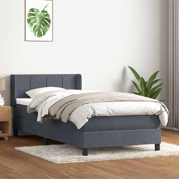 vidaXL Boxspringbett mit Matratze Dunkelgrau 100x220 cm Samt