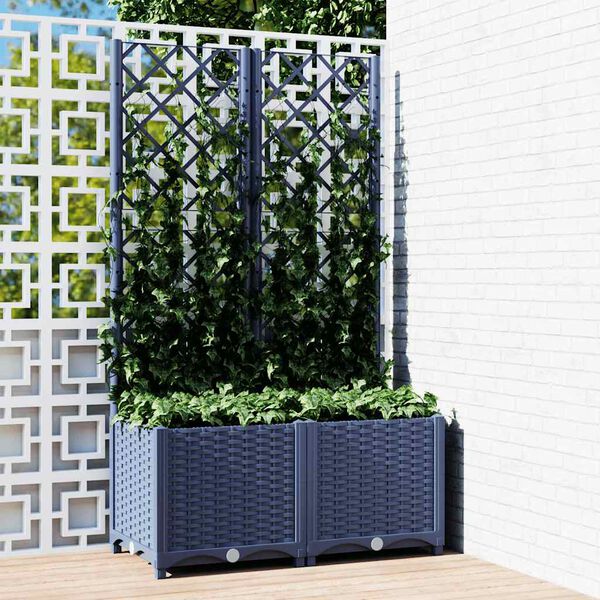 vidaXL Garten-Pflanzgef&auml;&szlig; mit Spalier Blaugrau 80 x 40 x 136 cm PP