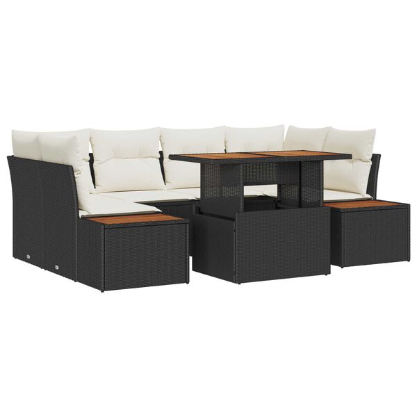 vidaXL Garten-Sofa-Set mit Speicher 7 pcs Schwarz Poly Rattan