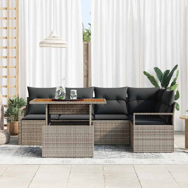 vidaXL Garten-Sofa-Set mit Speicher 6 pcs Grau Poly Rattan