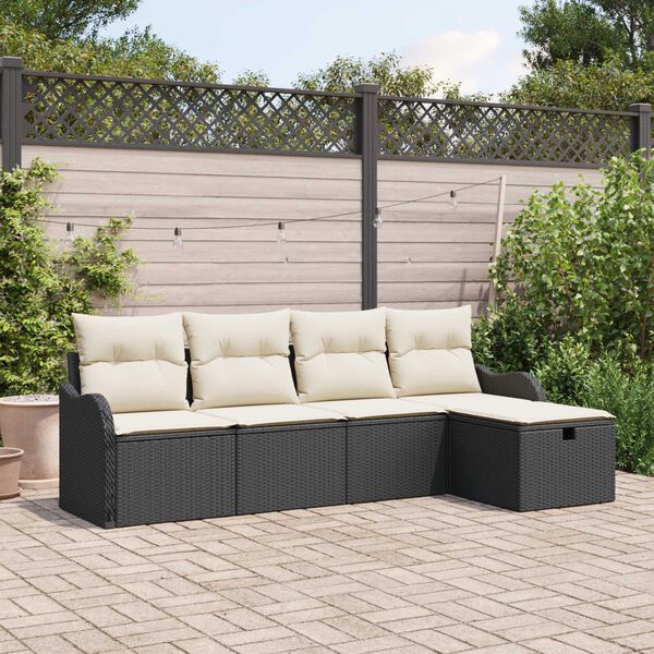 vidaXL Garten-Sofa-Set mit Kissen 5 pcs Schwarz und Creme Poly Rattan
