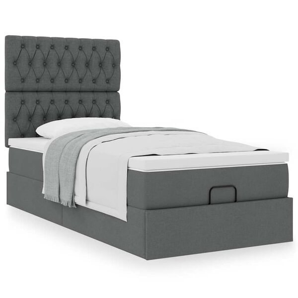 vidaXL Ottoman-Bett mit Matratze Dunkelgrau 90x200 cm Stoff