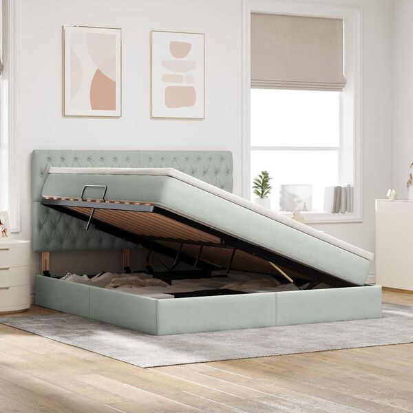vidaXL Bett mit Stauraum und LED mit LED Hellgrau 160 x 200 cm Samt