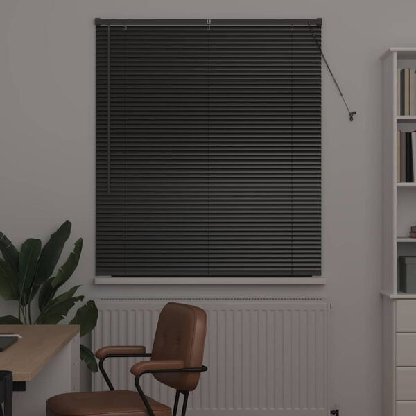 vidaXL Balkenjalousien mit Vorh&auml;ngen Schwarz 130 x 120 cm Aluminium