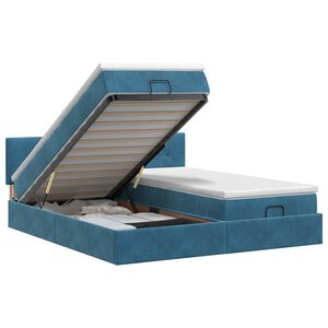 vidaXL Ottoman Bett mit Matratze mit Kopfteil 2 Stk. Dunkelblau Samt