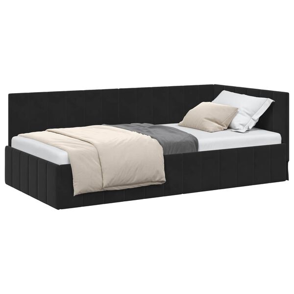 vidaXL Eckbettgestell mit Kopfteil Schwarz 90 cm x 190 cm Samt