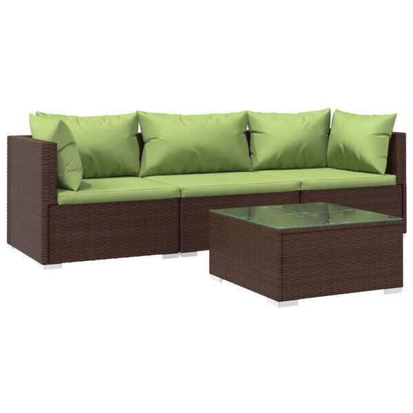 vidaXL 4-tlg. Garten-Lounge-Set mit Auflagen Poly Rattan Braun