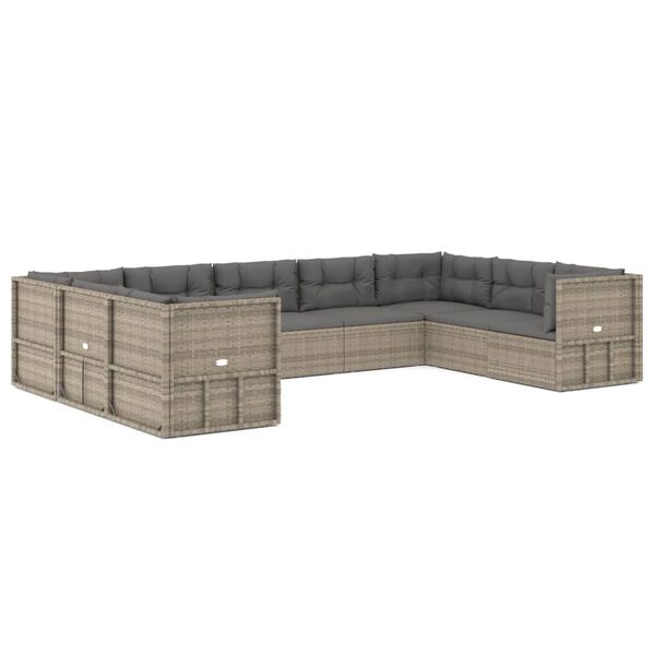 vidaXL 9-tlg. Garten-Lounge-Set mit Kissen Grau Poly Rattan