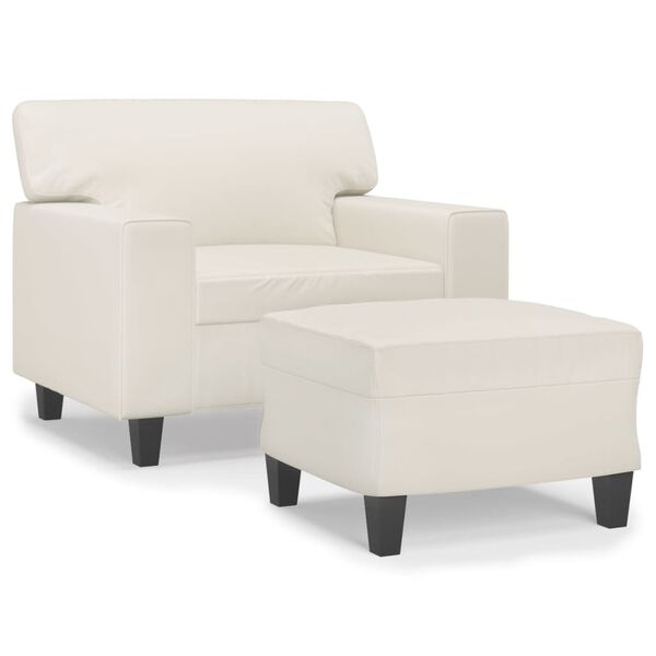 vidaXL Sessel mit Hocker Creme 60 cm Kunstleder