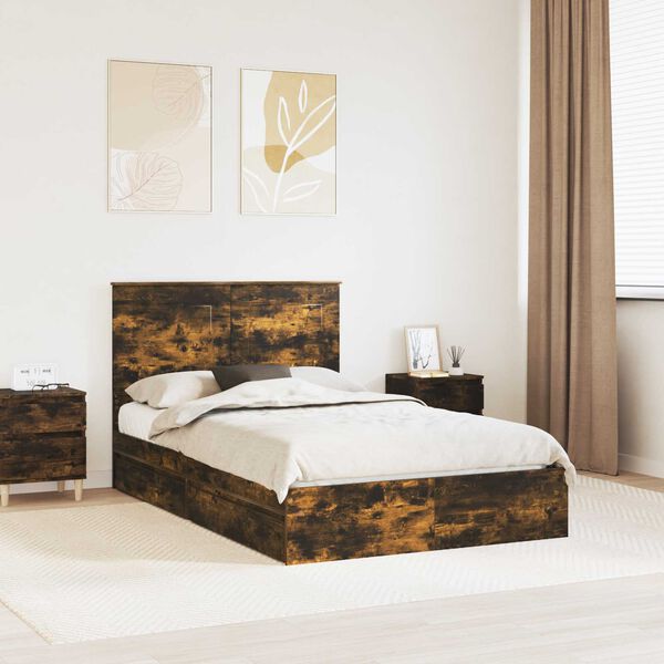vidaXL Aufbewahrungsbett Ger&auml;ucherte Eiche 135 x 190 cm Holzwerkstoff