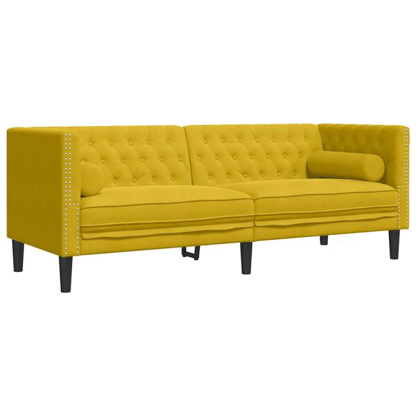 vidaXL 2-tlg. Chesterfield-Sofa-Set mit Nackenrollen Gelb Samt