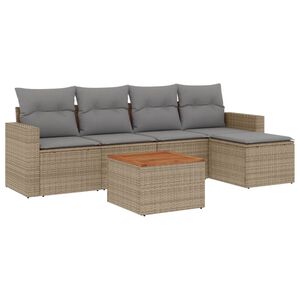 vidaXL 6-tlg. Garten-Sofagarnitur mit Kissen Beige-Mix Poly Rattan