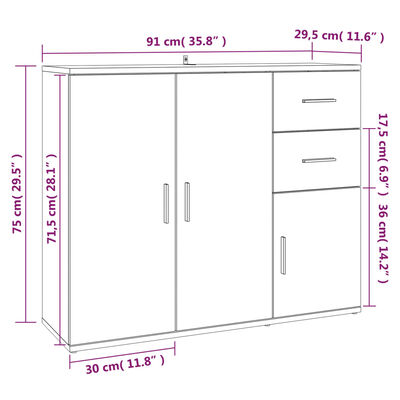 vidaXL Sideboard Hochglanz-Weiß 91x29,5x75 cm Holzwerkstoff