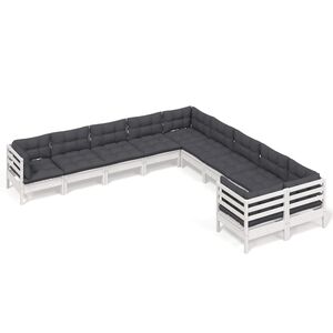 vidaXL 10-tlg. Garten-Lounge-Set mit Kissen Wei&szlig; Kiefernholz