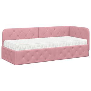 vidaXL Eckbettgestell mit Matratze mit Kopfteil Rosa 80 x 200 cm Samt