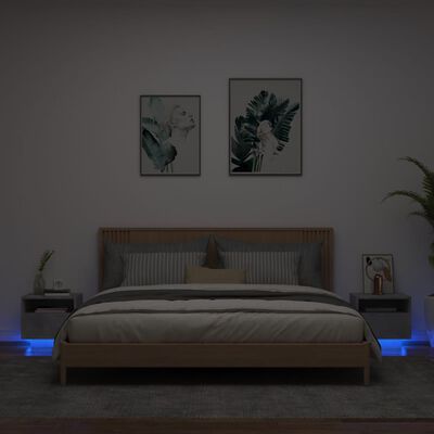 vidaXL Nachttische mit LED-Leuchten 2 Stk. Betongrau 40x39x37 cm