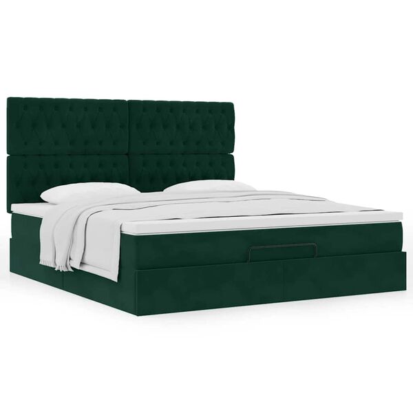 vidaXL Ottoman-Bett mit Matratzen Dunkelgr&uuml;n 200x200 cm Samt