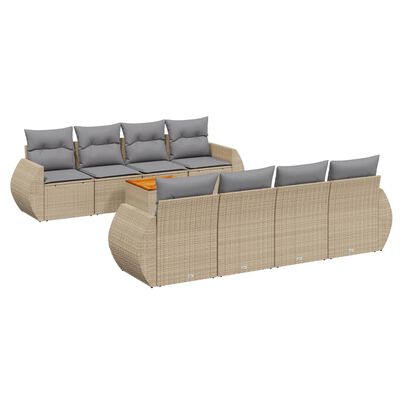 vidaXL 9-tlg. Garten-Sofagarnitur mit Kissen Beige Poly Rattan