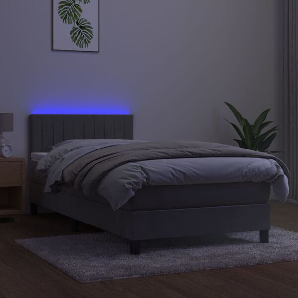 vidaXL Boxspringbett mit Matratze & LED Hellgrau 100x200 cm Samt