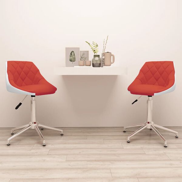 vidaXL Esszimmerst&uuml;hle 2 Stk. Drehbar Rot und Wei&szlig; Kunstleder