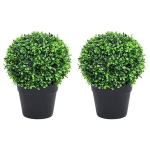 vidaXL K&uuml;nstliche Buchsb&auml;ume 2 Stk. mit Topf Kugelform Gr&uuml;n 32 cm