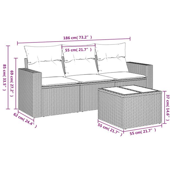 vidaXL 4-tlg. Garten-Sofagarnitur mit Kissen Braun Poly Rattan