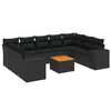 vidaXL 10-tlg. Garten-Sofagarnitur mit Kissen Schwarz Poly Rattan