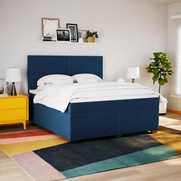 vidaXL Boxspringbett mit Matratze Blau 180x200 cm Stoff