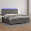 vidaXL Boxspringbett mit Matratze & LED Grau 200x200 cm Kunstleder