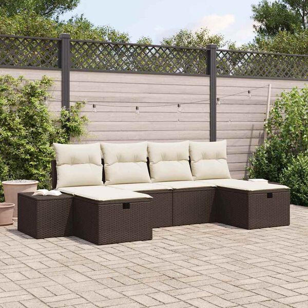 vidaXL Gartensofa-set mit Kissen 6 pcs Braun Poly-Rattan