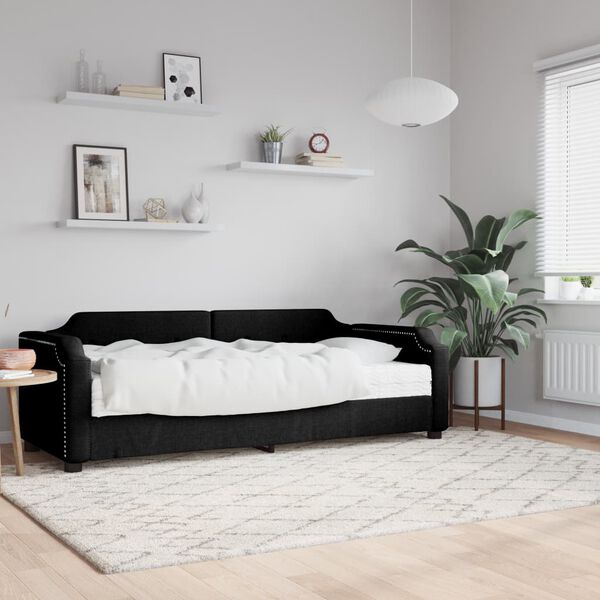vidaXL Tagesbett mit Matratze Schwarz 90x200 cm Stoff