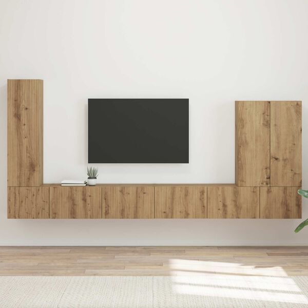 vidaXL TV-Wandregal-Set Wandmontiert 6 pcs Artisan-Eiche
