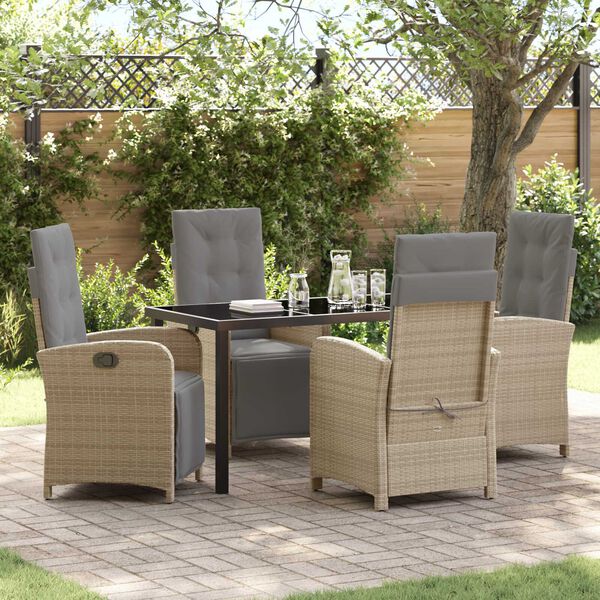vidaXL Garten Essgruppe mit Kissen 5 pcs Beige Poly-Rattan