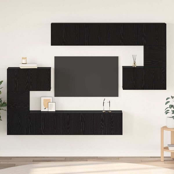vidaXL TV-Schrankset 8 pcs Schwarz Eichen-Optik Holzwerkstoff
