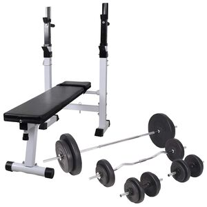 vidaXL Hantelbank mit Ablage, Langhantel und Kurzhantel-Set 90 kg