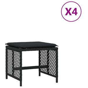 vidaXL Gartenhocker mit Kissen 4 Stk. Schwarz 41x41x36 cm Poly Rattan