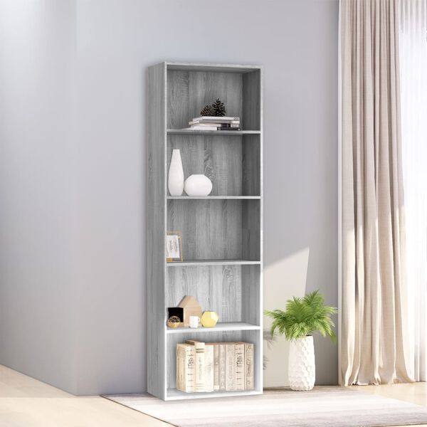 vidaXL B&uuml;cherregal 5 F&auml;cher Grau Sonoma 60x30x189 cm Holzwerkstoff