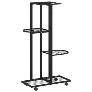 vidaXL Blumenst&auml;nder 4-Etagen mit Rollen 44x23x80 cm Schwarz Eisen