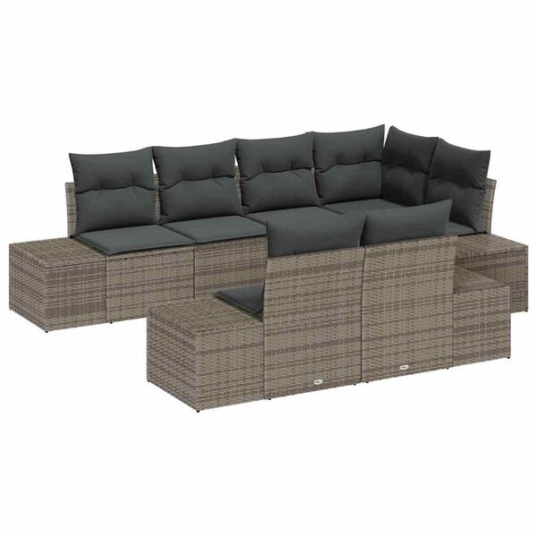 vidaXL Gartensofa-set mit Kissen 7 pcs Grau Poly-Rattan