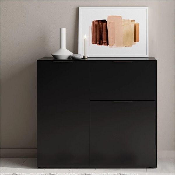 FMD Kommode mit Schublade und T&uuml;ren 89,1x31,7x81,3 cm Schwarz