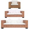 vidaXL 3-tlg. Sofagarnitur mit Auflagen Natur Rattan