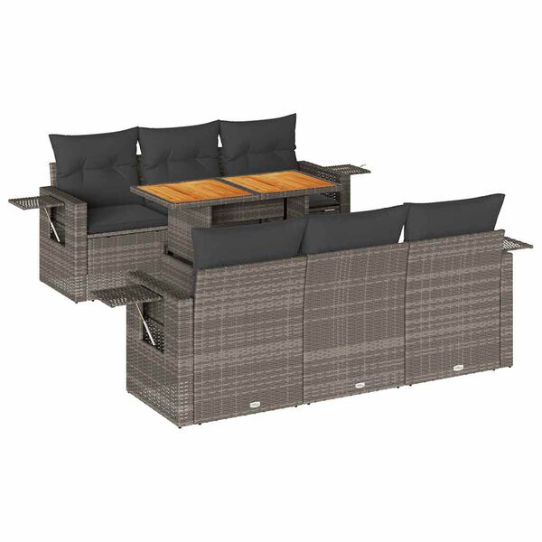 vidaXL 7-tlg. Garten-Sofagarnitur mit Kissen Grau Poly Rattan