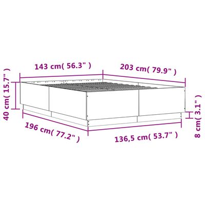 vidaXL Bettgestell mit LED Grau Sonoma 140x200 cm Holzwerkstoff