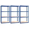 vidaXL Regale mit 4 B&ouml;den 3 Stk. Blau Stahl & Holzwerkstoff