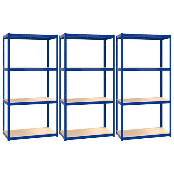 vidaXL Regale mit 4 B&ouml;den 3 Stk. Blau Stahl & Holzwerkstoff