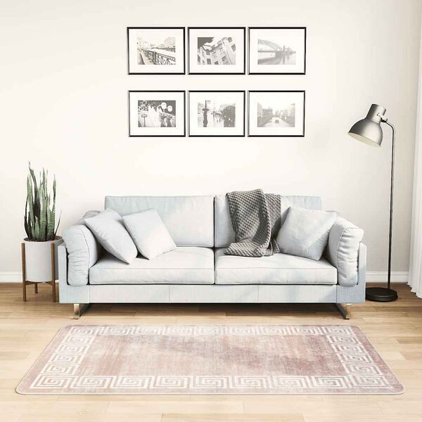 vidaXL Teppich Waschbar 80x150 cm Beige Rutschfest